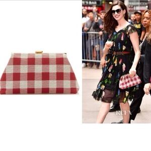 Mansur Gavriel Red and White Checkered Clutch
